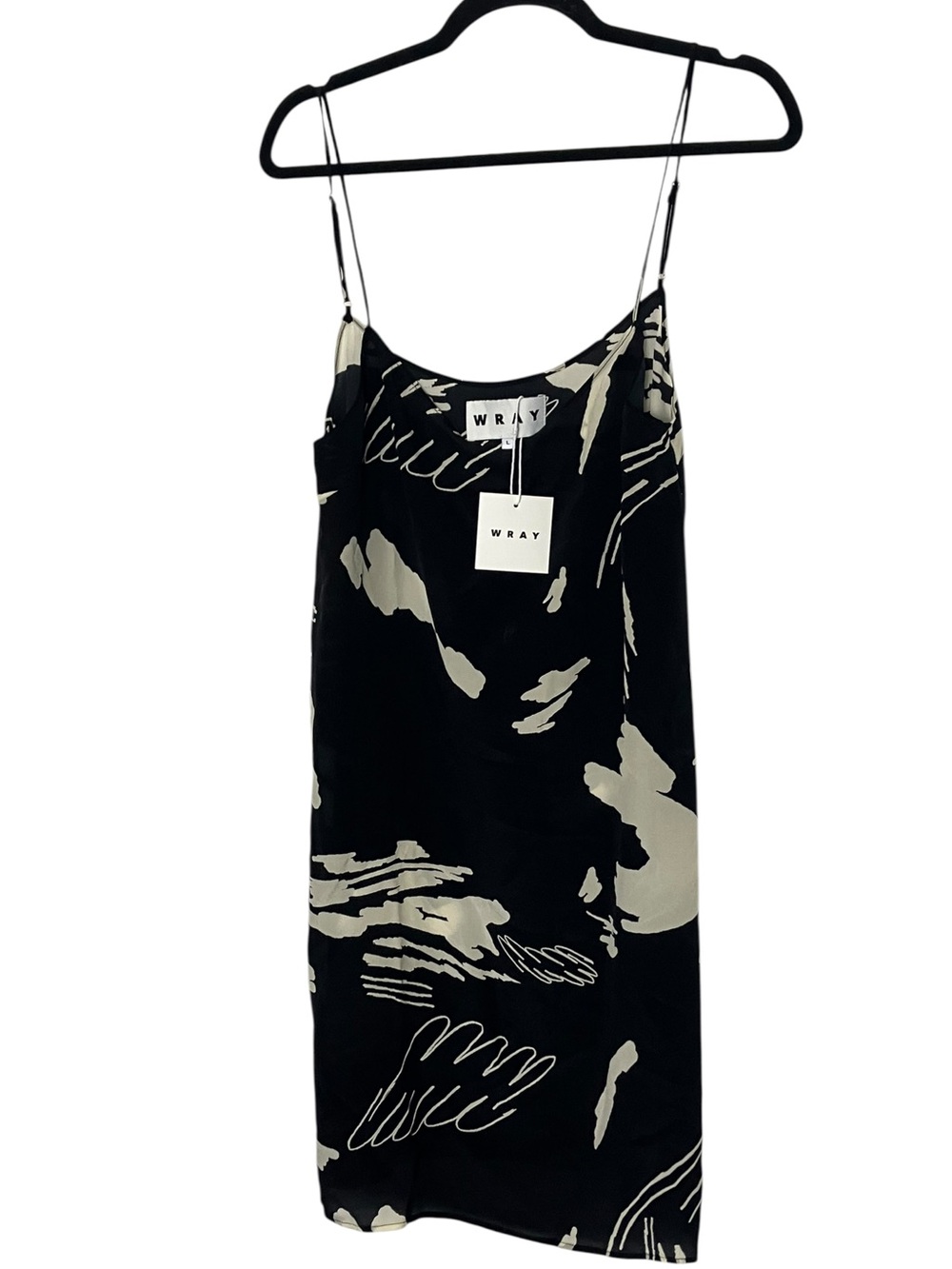 Wray NYC Angel Hair Shift Slip Dress Black Ivory 100% Silk Large NWT